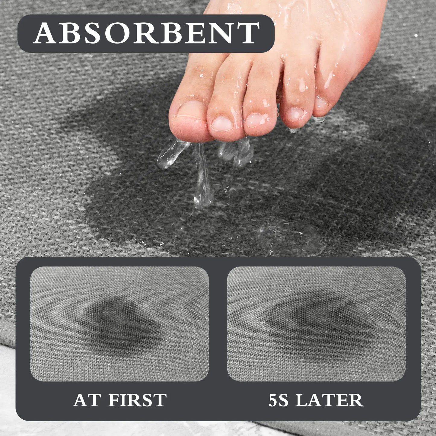 CHAKME 3 Pcs Bathroom Rug Set Thin Non Slip Washable Quick Dry Absorbent U Shaped Toilet Mat Rubber Backing Shower Tub Floor, 17inx24in+17inx32in+U Shape 17.5inx24in DARK GRAY