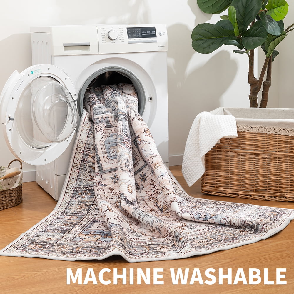 CHAKME 4'x6' Washable Area Rug Large Soft Rugs Living Room Vintage Beige Carpet Bedroom Dining Room Non-Slip Stain Resistant Under Table Rug