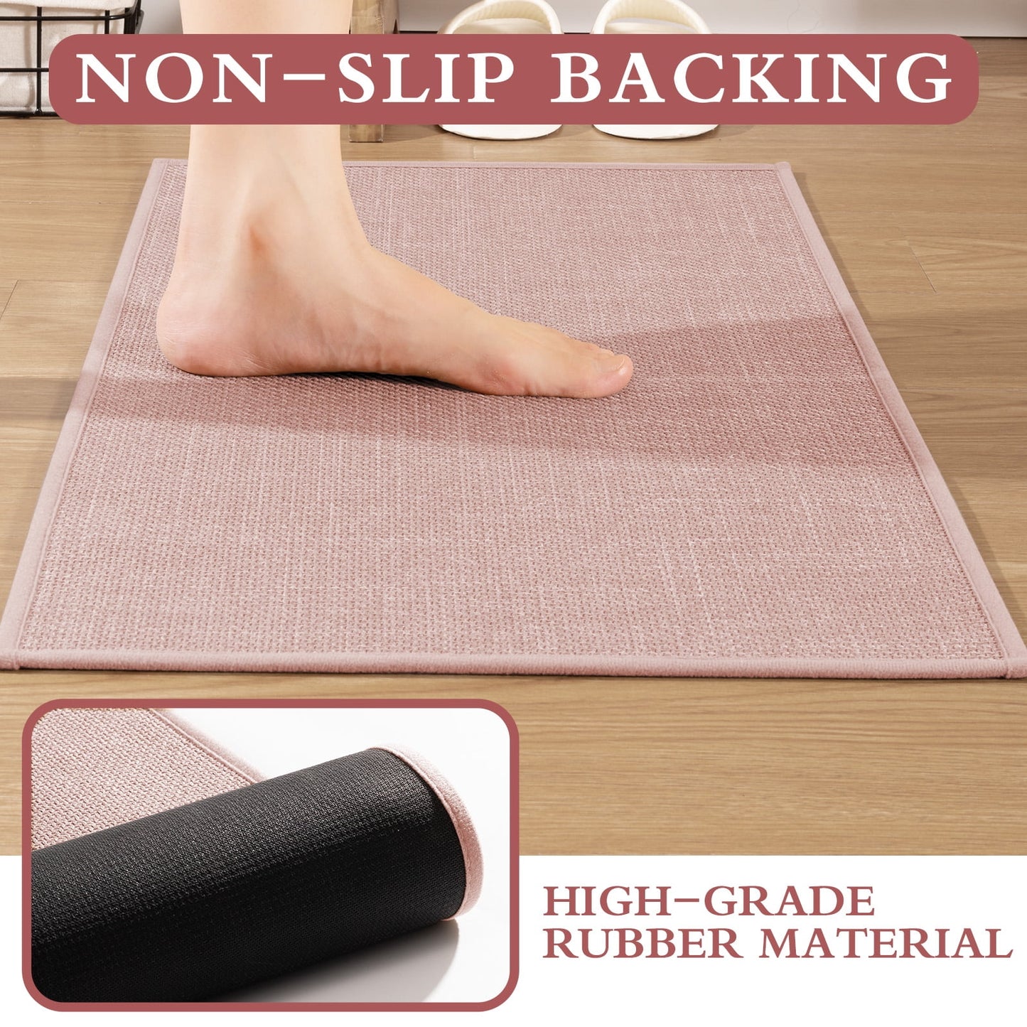 CHAKME 3 Piece Bathroom Rug Set Non Slip Washable Thin Super Absorbent Quick Dry U Shaped Toilet Mat Rubber Backing Shower Tub Floor, 17inx24in+17inx32in+U Shape 17.5inx24in PINK