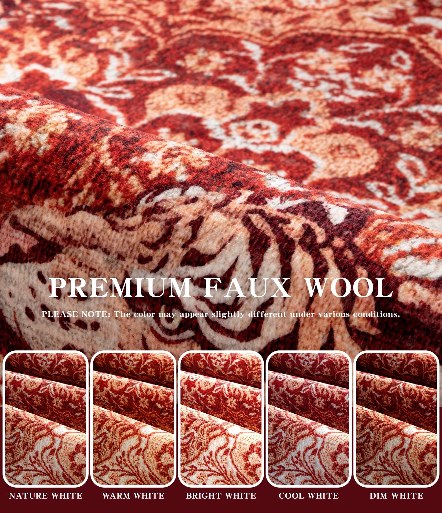 CHAKME 9'x12' Vintage Tiger Area Rugs Non Slip Machine Washable Vintage Boho Carpet Low Pile Print Bedroom Dining Room Home Office Rug,Red