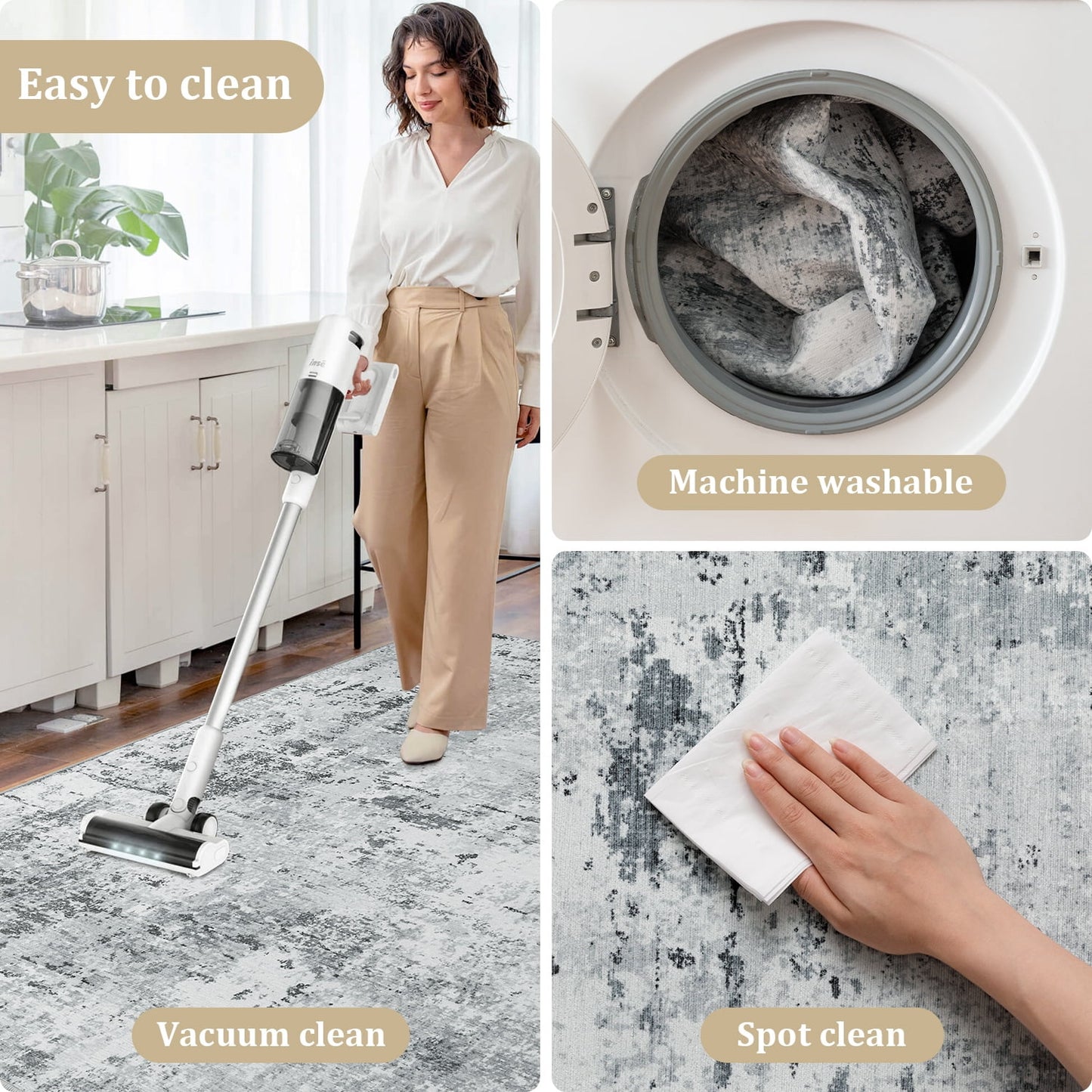 CHAKME Abstract Office Chair Mat 3'x4' Non Slip Washable Easy Glide Carpet Protector Hardwood Floor Modern Grey White Distressed Desk Chair Rug