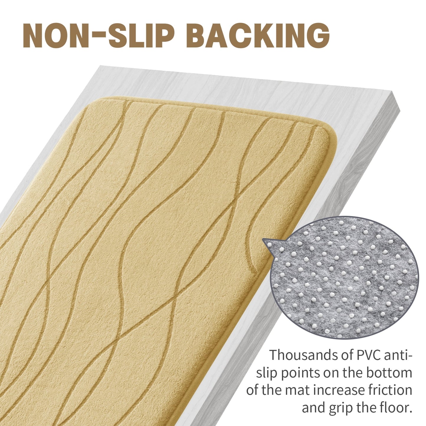CHAKME 5 Piece Bathroom Rug Set Non Slip Ultra Absorbent Machine Washable Memory Foam Large 20inx46in & 32inx20in Long 24inx17in Small 18inx16in U Shape Contour 24inx20in Toilet Mat Ocean Ripple coffee